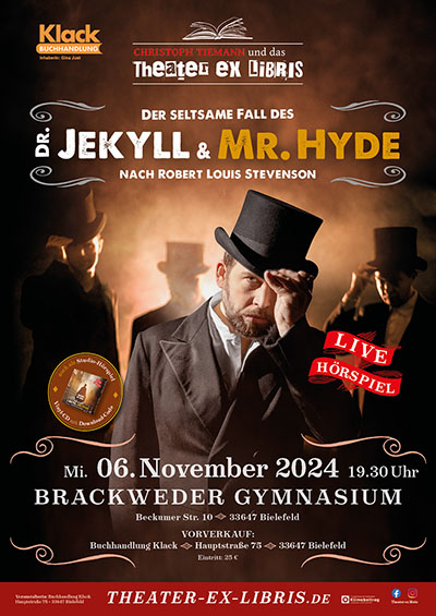 Christoph Tiemann und das Theater ex libris präsentieren  Der seltsame Fall des Dr. Jekyll und Mr. Hyde  - Live-Hörspiel mit Musik - 